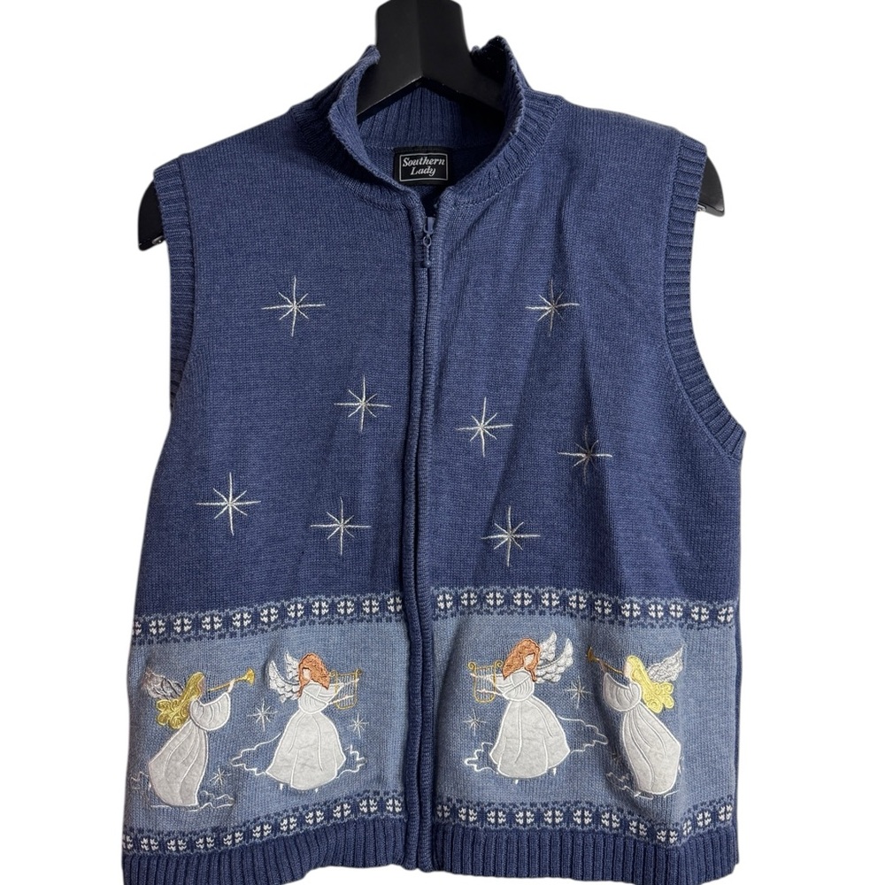 Southern Lady *Vintage* Holiday Angels Navy Knit Vest - Size XL